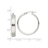 Sterling Silver Hoop Earrings with Geometric Diamond Cut and Etched Circle Design