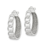Sterling Silver Hoop Earrings with Textured Inner Surface and Open Curb Chain Design