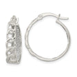 Sterling Silver Hoop Earrings with Textured Inner Surface and Open Curb Chain Design