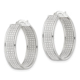Sterling Silver Hoop Earrings with Diamond-Cut Grid Pattern and Polished Finish