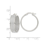 Sterling Silver Hoop Earrings with Diamond-Cut Grid Pattern and Polished Finish