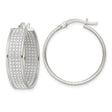 Sterling Silver Hoop Earrings with Diamond-Cut Grid Pattern and Polished Finish