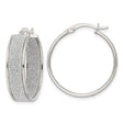 Sterling Silver Hoop Earrings with Glitter Finish and Textured Center Band