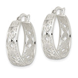 Sterling Silver Hoop Earrings with Filigree Cutout Design and Geometric Motifs