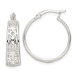 Sterling Silver Hoop Earrings with Filigree Cutout Design and Geometric Motifs