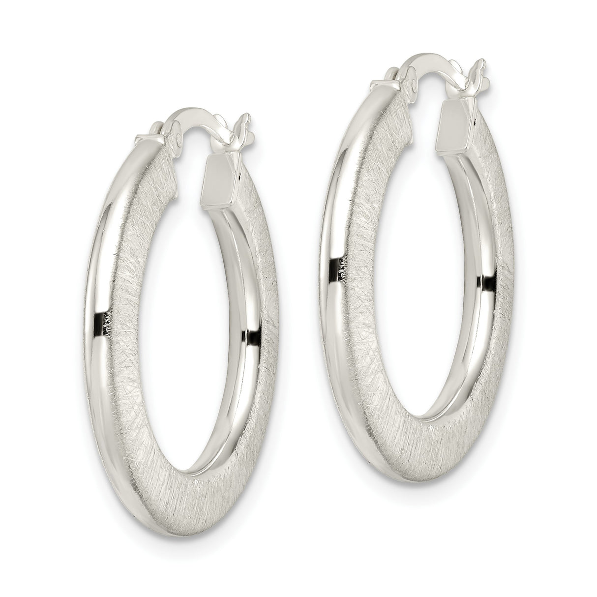 Sterling Silver Hoop Earrings with Brushed Textured Finish, Medium Round Lightweight Design