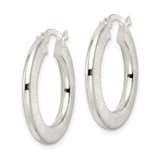 Sterling Silver Hoop Earrings with Brushed Textured Finish, Medium Round Lightweight Design