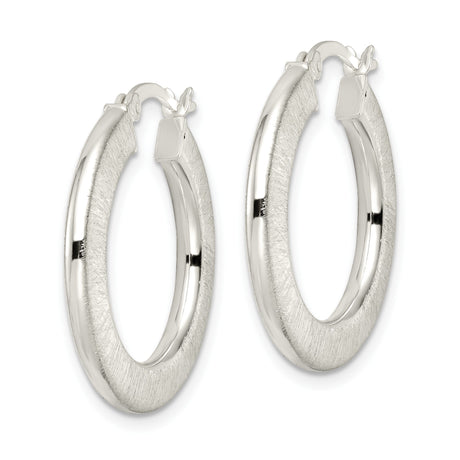 Sterling Silver Hoop Earrings with Brushed Textured Finish, Medium Round Lightweight Design