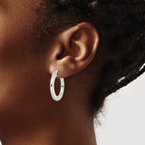 Sterling Silver Hoop Earrings with Brushed Textured Finish, Medium Round Lightweight Design