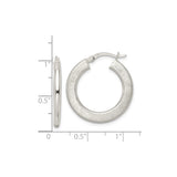 Sterling Silver Hoop Earrings with Brushed Textured Finish, Medium Round Lightweight Design