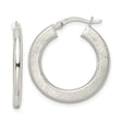 Sterling Silver Hoop Earrings with Brushed Textured Finish, Medium Round Lightweight Design