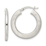 Sterling Silver Hoop Earrings with Brushed Textured Finish, Medium Round Lightweight Design