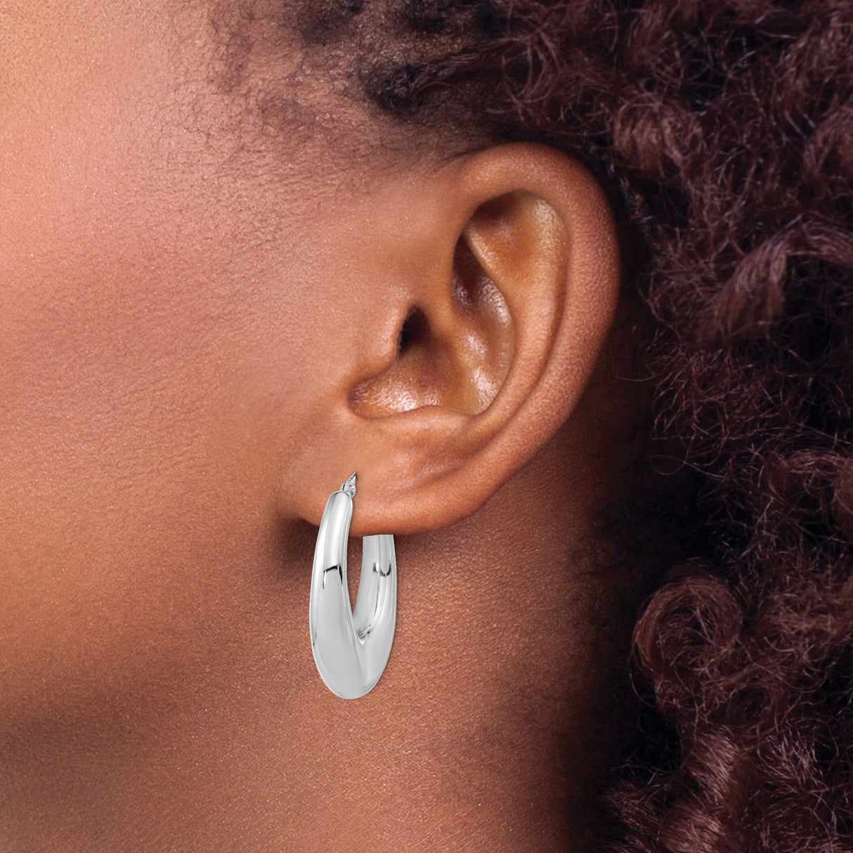 Sterling Silver Oval Hoop Earrings, Chunky Polished Modern Minimalist Design for Women