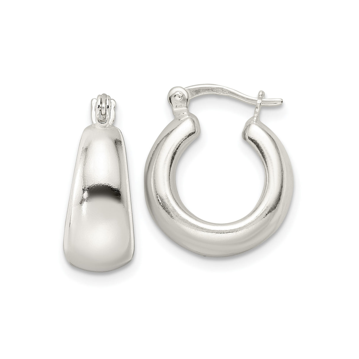 Sterling Silver Hoop Earrings, Smooth Polished Rounded Design, Lightweight Minimalist Style