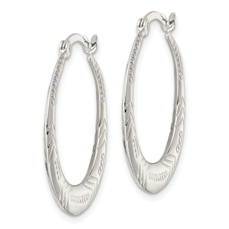 Sterling Silver Hoop Earrings with Textured Chevron and Dotted Tribal Design for Women
