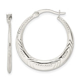 Sterling Silver Hoop Earrings with Textured Chevron and Dotted Tribal Design for Women