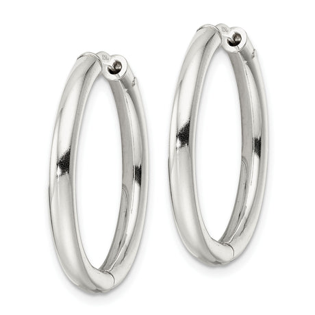Sterling Silver Hoop Earrings, Polished Round Hinged Tube, Lightweight Medium Size Style
