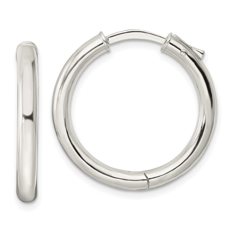 Sterling Silver Hoop Earrings, Classic Polished Round Lightweight Design, Minimalist Everyday Style