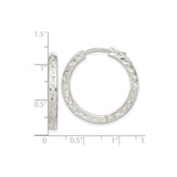 Sterling Silver Hoop Earrings with Diamond Cut Textured Square Tubes and Locking Clasp