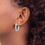 Sterling Silver Hoop Earrings, Diamond Cut Textured Design with Polished Finish