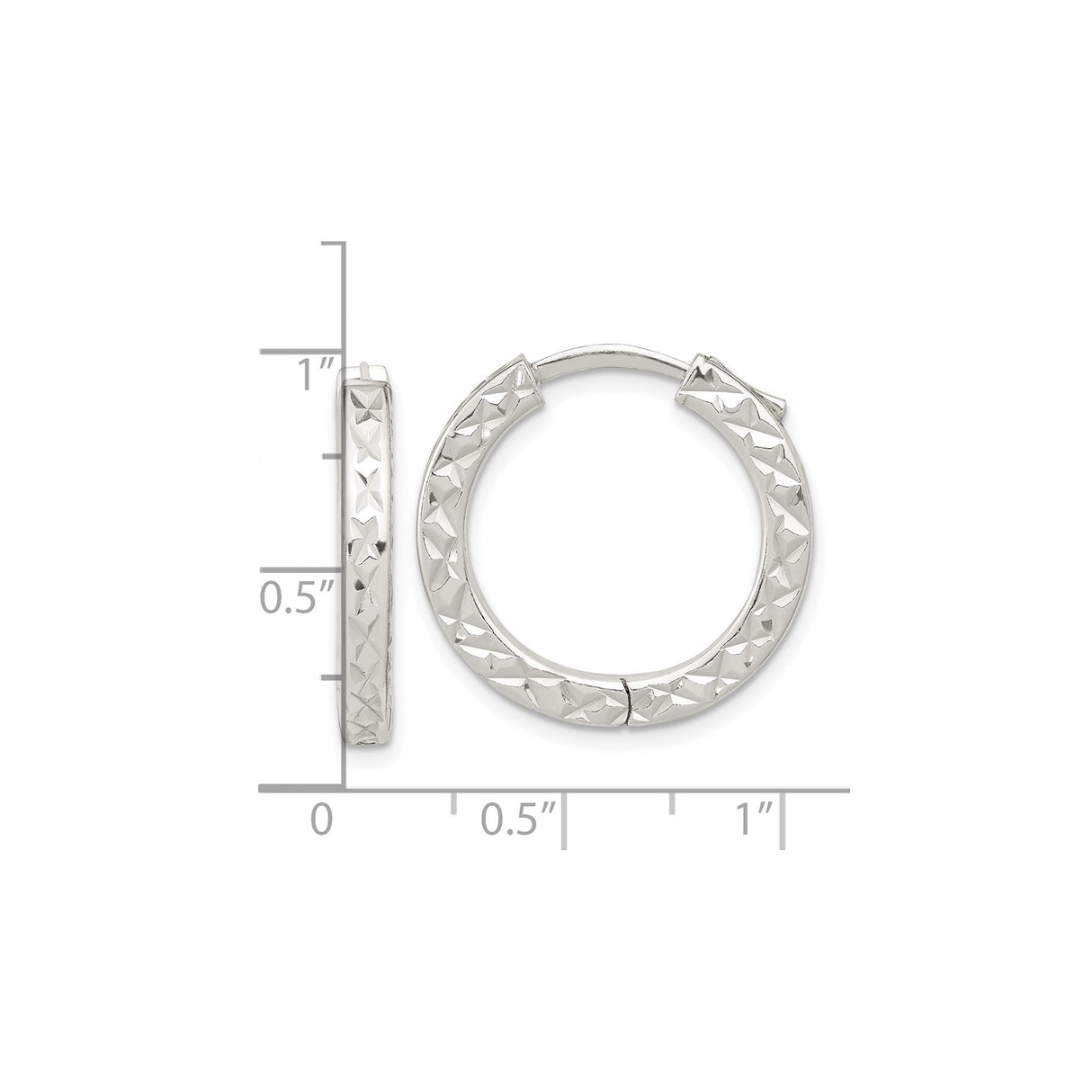 Sterling Silver Hoop Earrings, Diamond Cut Textured Design with Polished Finish