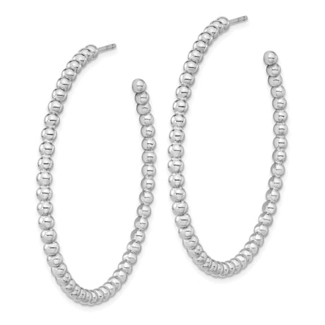 Sterling Silver Beaded Hoop Earrings, Polished Open Hoop Design, Minimalist Style for Women