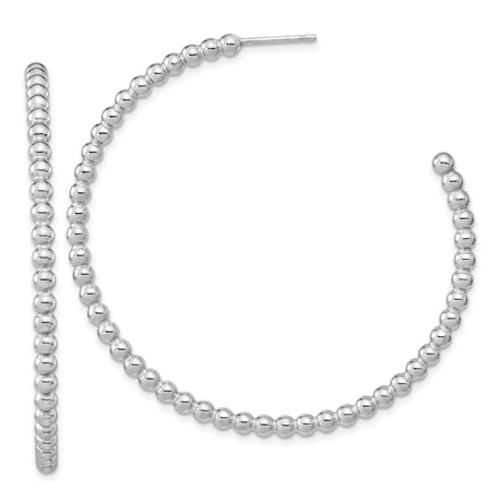 Sterling Silver Beaded Hoop Earrings, Polished Open Hoop Design, Minimalist Style for Women