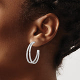 Sterling Silver Hoop Earrings, Rhodium Plated, Classic Round Lightweight Design for Women