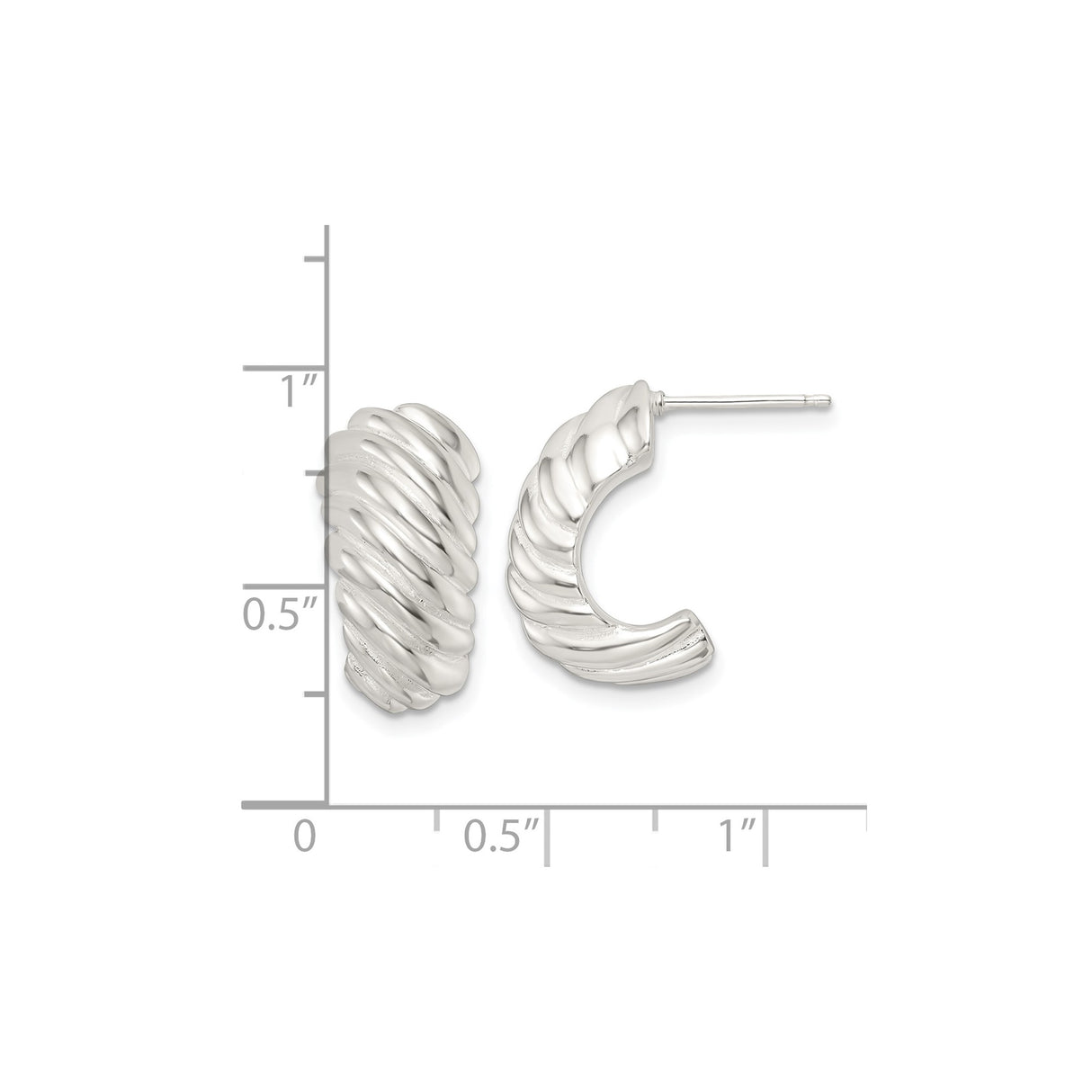 Sterling Silver Twisted Hoop Earrings Ribbed Rope Texture
