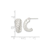 Sterling Silver Twisted Hoop Earrings Ribbed Rope Texture