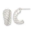 Sterling Silver Twisted Hoop Earrings for Women with Ribbed Bold Design, Polished Rope Texture Half-Hoop Studs, Classic Modern Silver Hoops, Textured Sleek Jewelry for Daily Wear