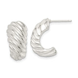 Sterling Silver Twisted Hoop Earrings for Women with Ribbed Bold Design, Polished Rope Texture Half-Hoop Studs, Classic Modern Silver Hoops, Textured Sleek Jewelry for Daily Wear