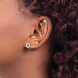 Sterling Silver Stud Earrings Set with Geometric Ball Designs in Round, Triangle, Bar, and Circle Shapes