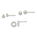 Sterling Silver Stud Earrings Set with Geometric Ball Designs in Round, Triangle, Bar, and Circle Shapes