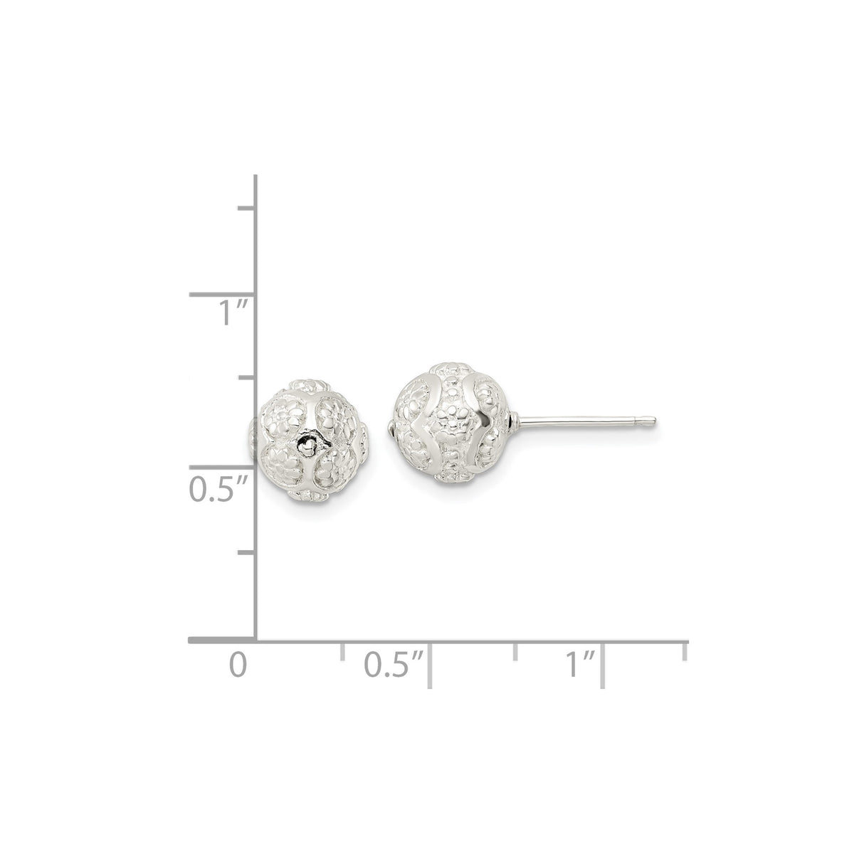 Sterling Silver Floral Filigree Stud Earrings, Textured Round Ball Design, Vintage Inspired