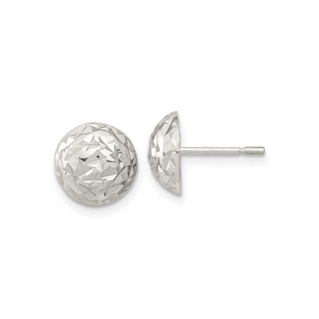Sterling Silver Stud Earrings, Faceted Dome with Diamond Cut Texture, Minimalist Geometric Design