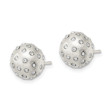 Sterling Silver Ball Stud Earrings with Clear Crystals and Textured Dome Design