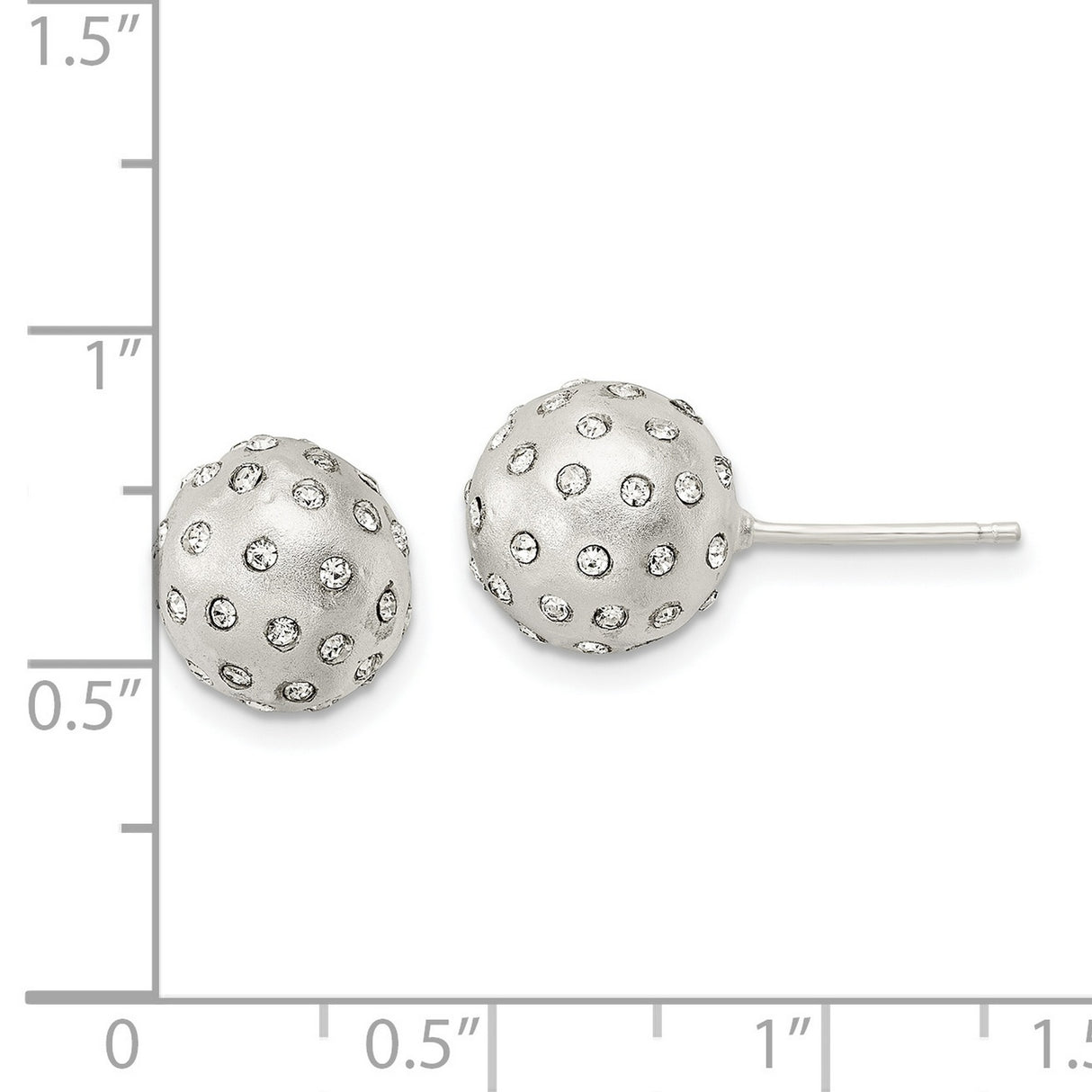 Sterling Silver Ball Stud Earrings with Clear Crystals and Textured Dome Design