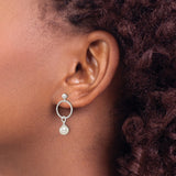 Sterling Silver Dangle Earrings with Simulated Pearl Drops, Twisted Rope Circle and Bar Design