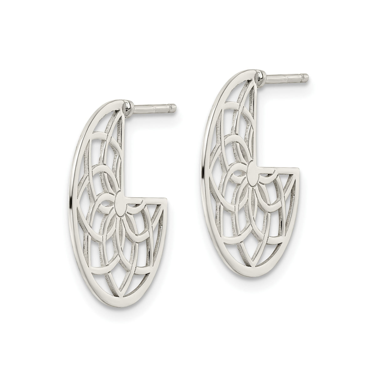 Sterling Silver Mandala Earrings, Cutout Geometric Hoops with Filigree Design, Boho Style Jewelry