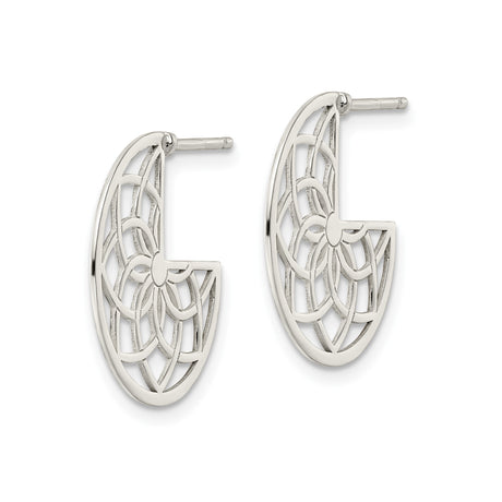 Sterling Silver Mandala Earrings, Cutout Geometric Hoops with Filigree Design, Boho Style Jewelry