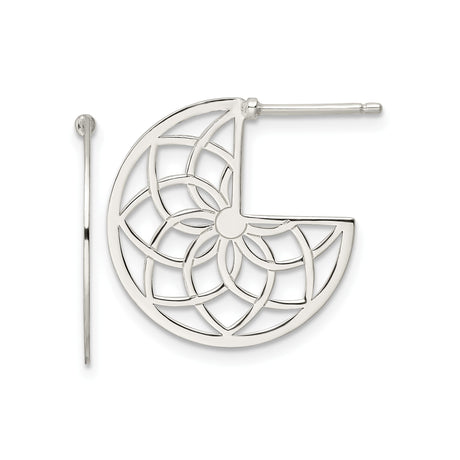 Sterling Silver Mandala Earrings, Cutout Geometric Hoops with Filigree Design, Boho Style Jewelry