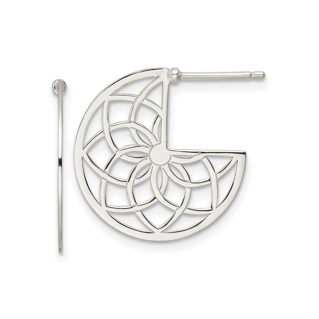 Sterling Silver Mandala Earrings, Cutout Geometric Hoops with Filigree Design, Boho Style Jewelry