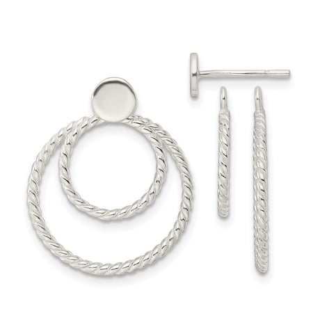 Sterling Silver Convertible Hoop Earrings with Polished Studs and Rope Texture