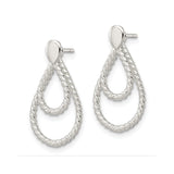 Sterling Silver Dangle Earrings with Twisted Rope Design and Double Teardrop Shape