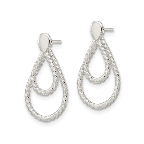 Sterling Silver Dangle Earrings with Twisted Rope Design and Double Teardrop Shape