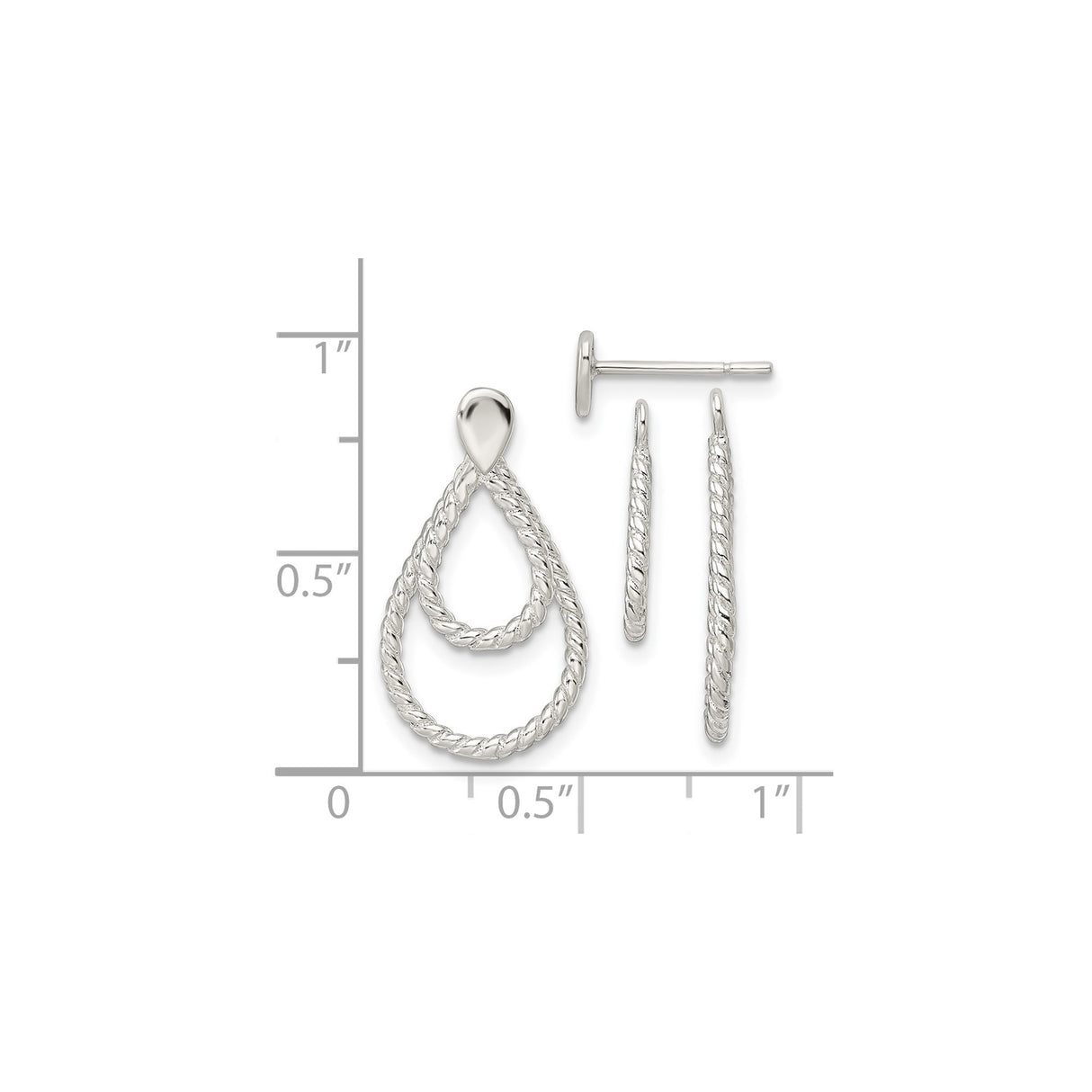 Sterling Silver Dangle Earrings with Twisted Rope Design and Double Teardrop Shape