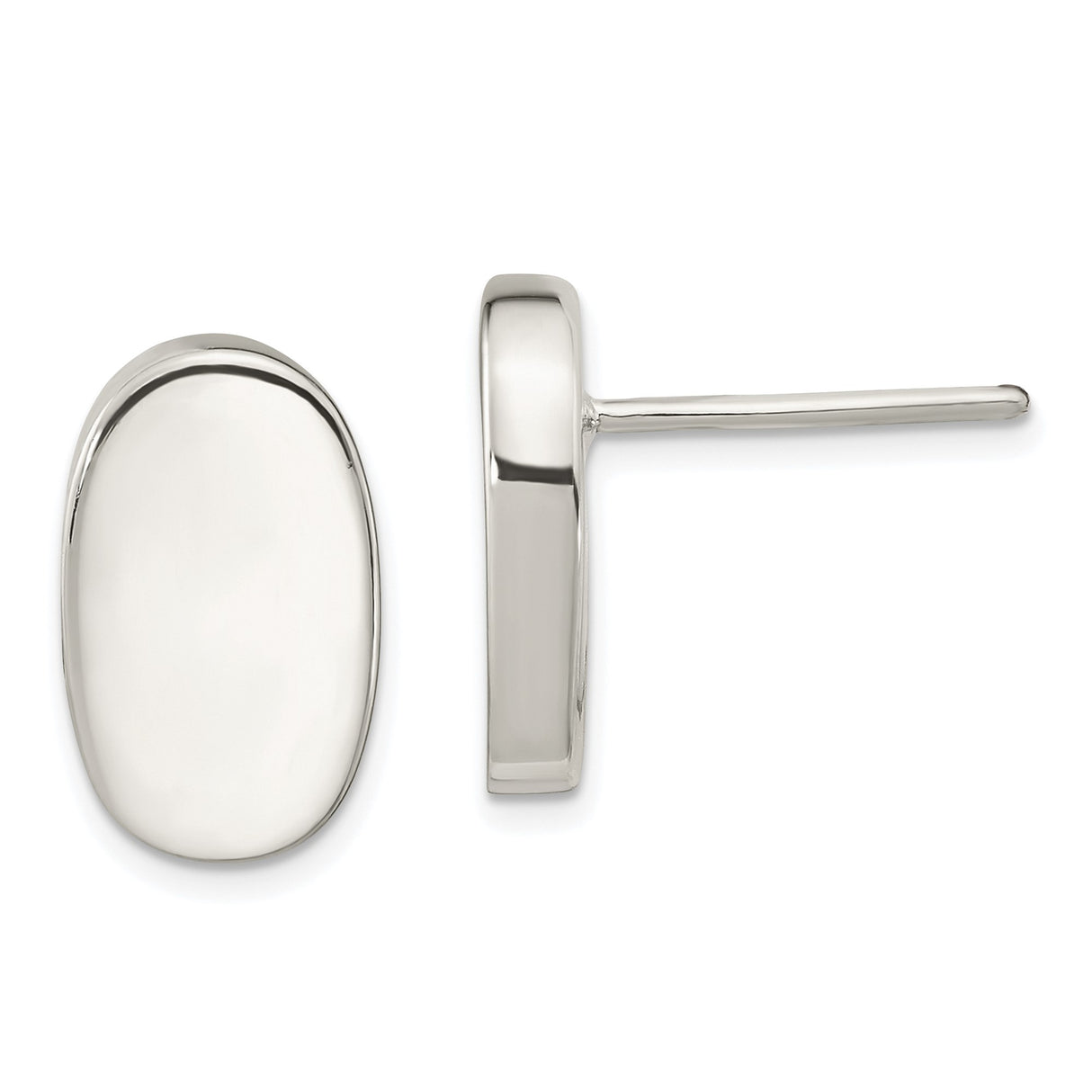 Sterling Silver Oval Stud Earrings, Polished Minimalist Design, Unisex Modern Style