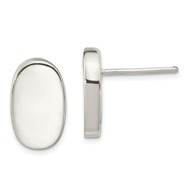 Sterling Silver Oval Stud Earrings, Polished Minimalist Design, Unisex Modern Style