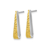 Sterling Silver Dangle Earrings with Elongated Teardrop Design and Hammered 14K Gold Plated Accent